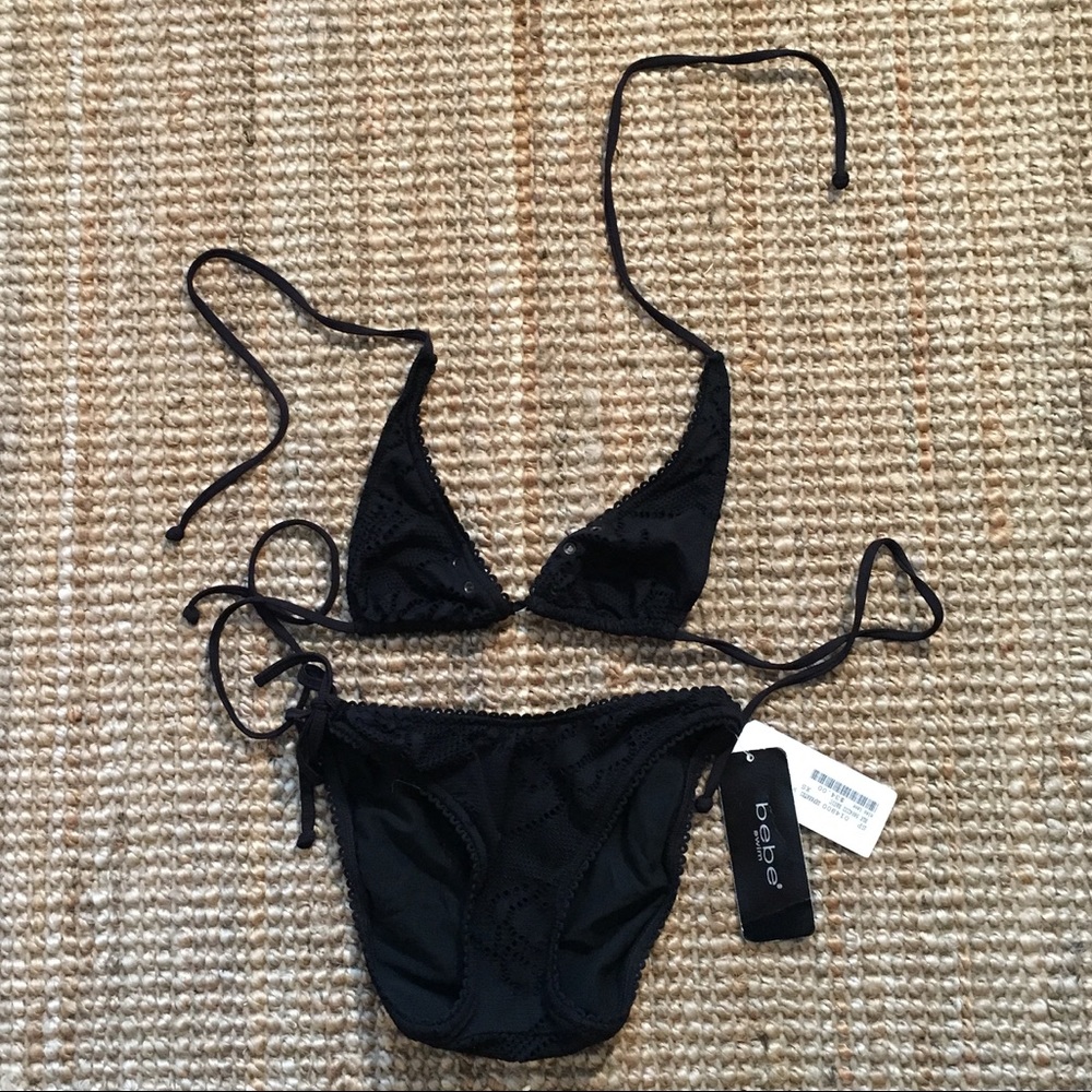 NWT BEBE BLACK EYELET-LOOK 2-PC BIKINI